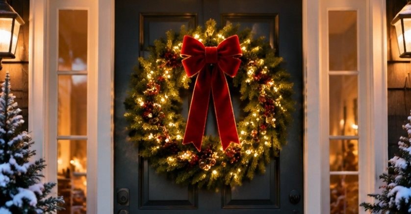 How to Light a Holiday Wreath Outdoors for a Festive Front Door Display