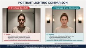 The Geometry of Facial Shadows: Why Downlights Fail